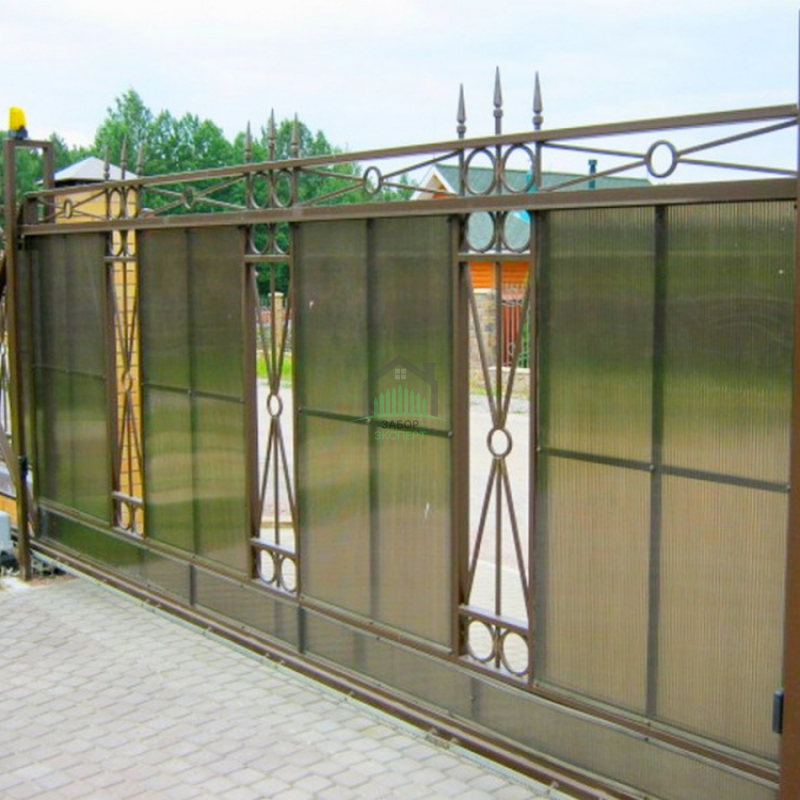 Откатные ворота из поликарбоната в Москве пример 06